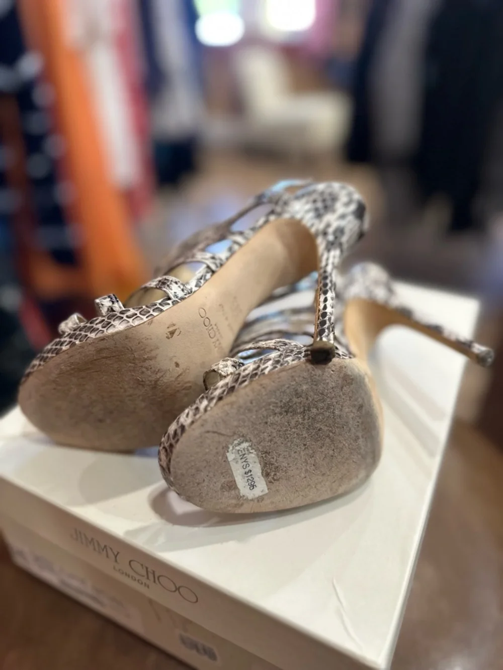 Jimmy Choo Snake-Print Strappy High Heel Sandals in size 36.5 - Picture 5 of 8